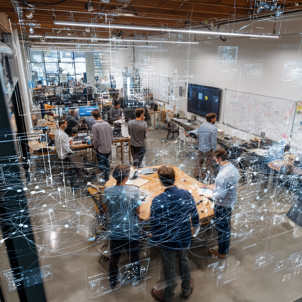 Team working in a tech lab